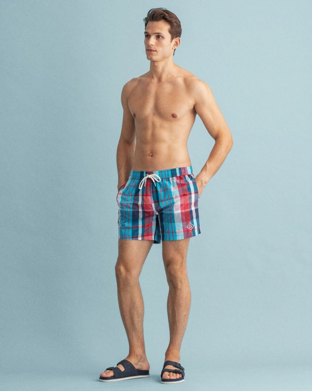 Pantaloni Scurti Barbati Gant Clasici Fit Madras Check Swim Turcoaz | 2GyKeGsAB3E