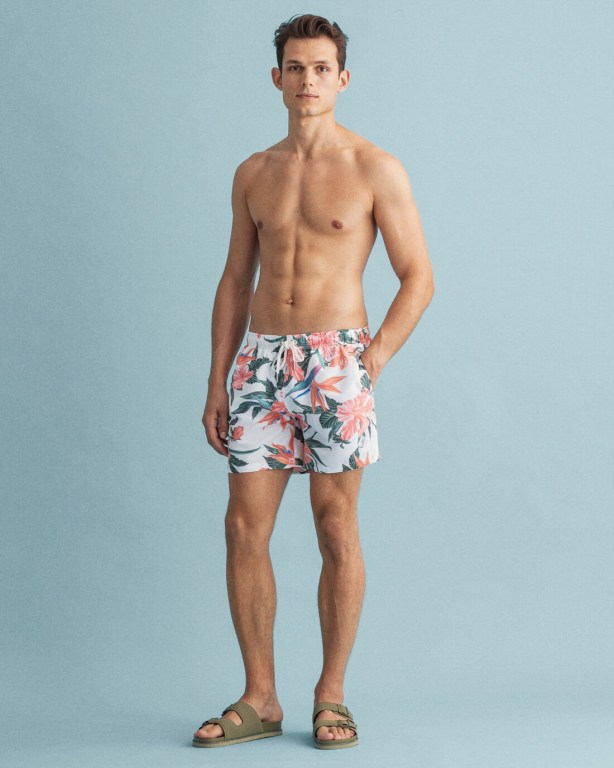 Pantaloni Scurti Barbati Gant Clasici Fit Tropical Print Albi | KRmFbaNAOrD