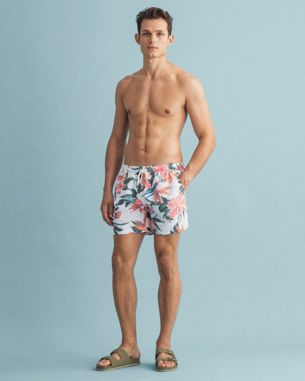 Pantaloni Scurti Barbati Gant Clasici Fit Tropical Print Swim Albi | M1m1o9mAIbH