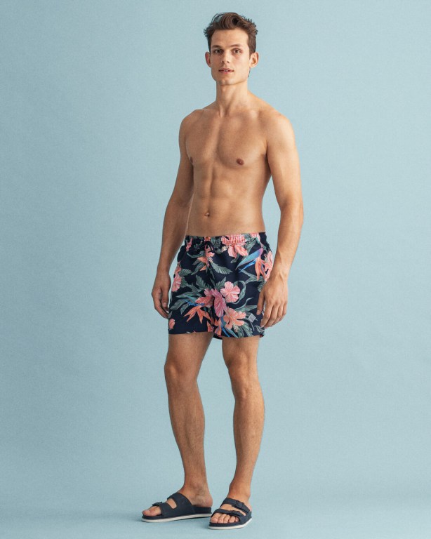 Pantaloni Scurti Barbati Gant Clasici Fit Tropical Print Swim Albastri Inchis | SBa4TMtz8vG