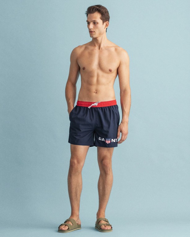 Pantaloni Scurti Barbati Gant Clasici Fit Retro Shield Albastri | hPWJiSTepRo