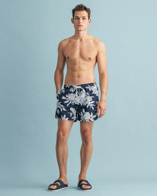 Pantaloni Scurti Barbati Gant Clasici Fit Dahlia Flower Print Swim Albastri Inchis | wELZ50PRzvn