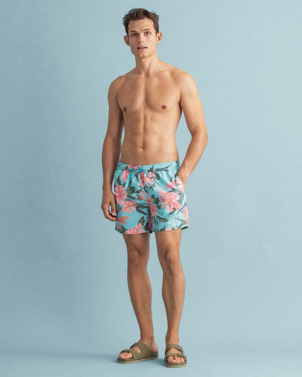 Pantaloni Scurti Barbati Gant Clasici Fit Tropical Print Turcoaz Deschis Verzi | xAUqGFeBay0