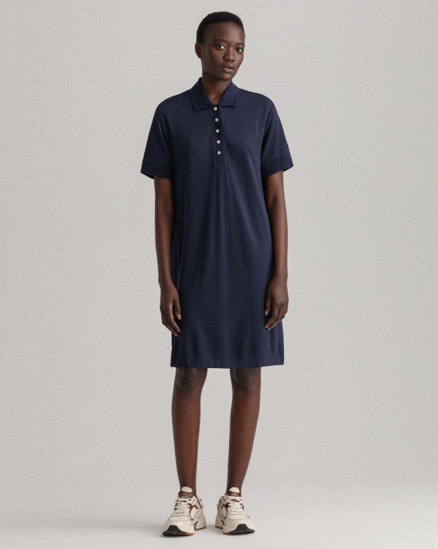 Rochie Dama Gant Detail Collar Piqué Polo Albastri | CcDnDEFtRvj