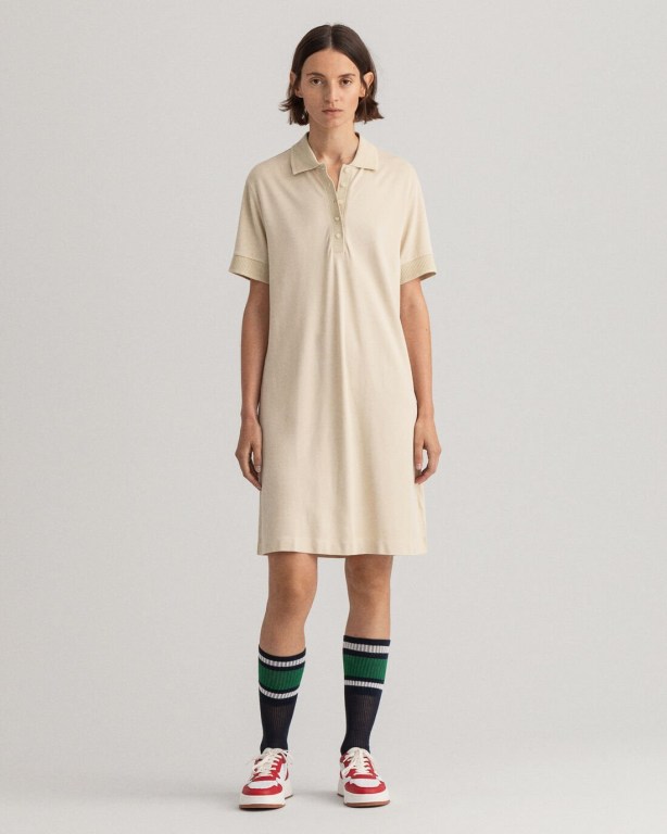 Rochie Dama Gant Detail Collar Piqué Polo Bej | yHPmCOrs2I3