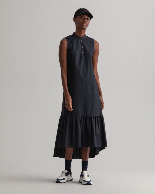 Rochie Dama Gant Fara Maneci Poplin Midi Negrii | 1pmo6HdiW4M