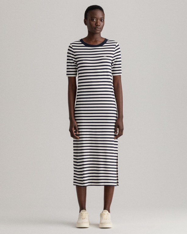 Rochie Dama Gant Icon G Striped Jersey Albastri | 2IH6FISk3C4