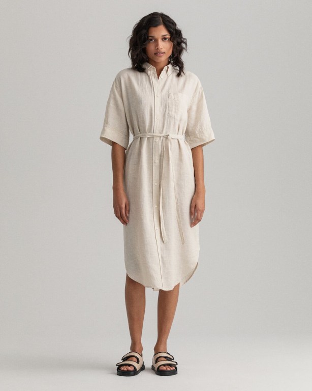 Rochie Dama Gant Linen Chambray Shirt Bej | QMs71aWlmDG