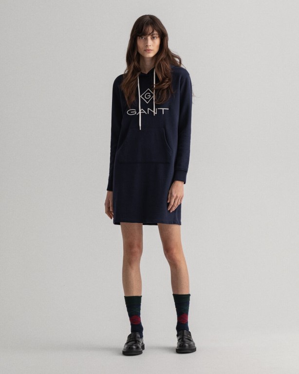 Rochie Dama Gant Logo Hoodie Albastri | RxPp8907Akw