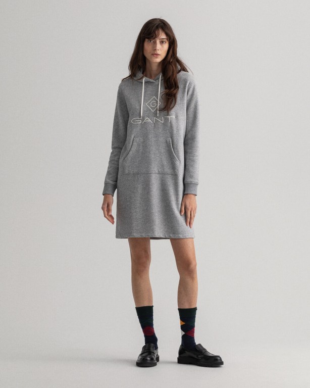 Rochie Dama Gant Logo Hoodie Gri | BBkmhfafZj9