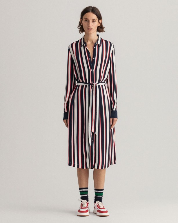 Rochie Dama Gant Multi Stripe A-Line Shirt Albastri | uLez3aXX3mI