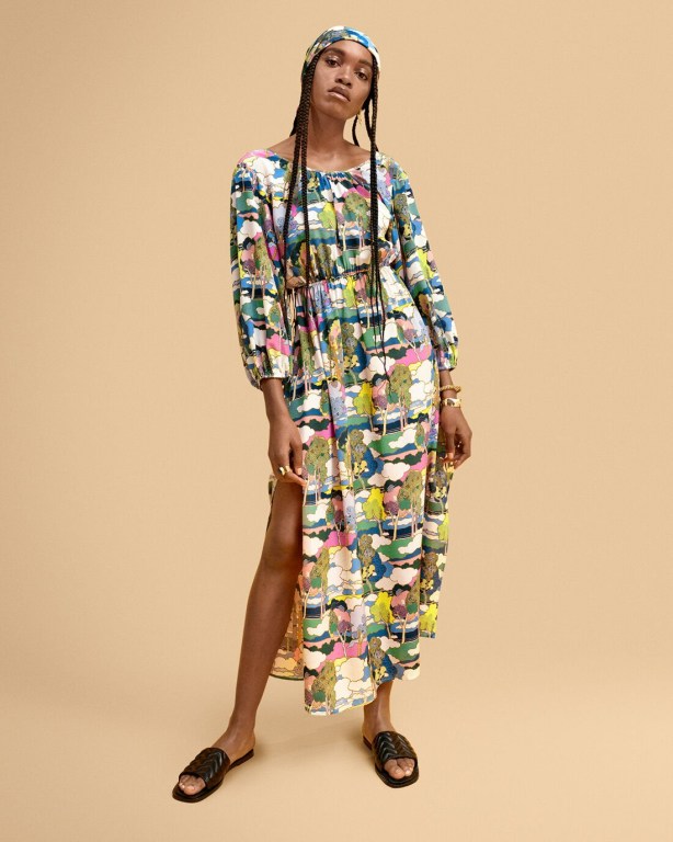 Rochie Dama Gant Printed Silk Maxi Albastri | N0ts8ComyOX