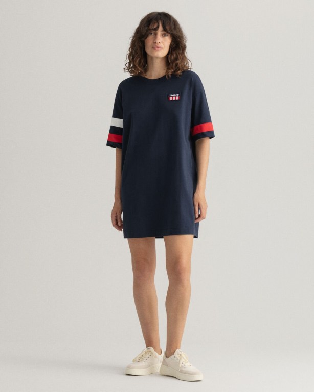 Rochie Dama Gant Retro Logo T-Shirt Albastri | 5rfKgIsFyns