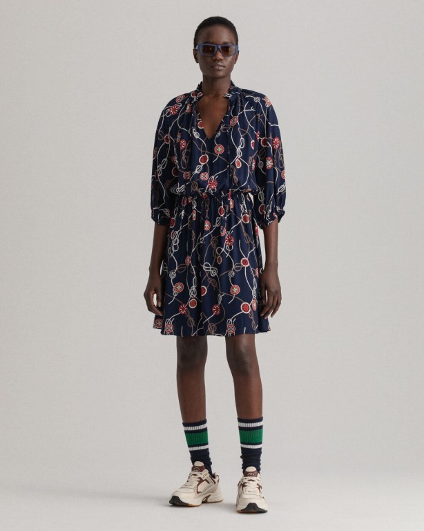Rochie Dama Gant Sailing Print V-Neck Albastri | 2kvAEUxs6iC