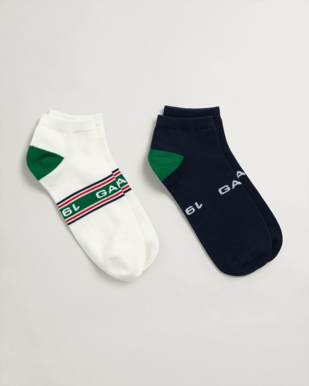 Sosete Barbati Gant 2-Pack Ankle Albi | 9B65fBOv7C6