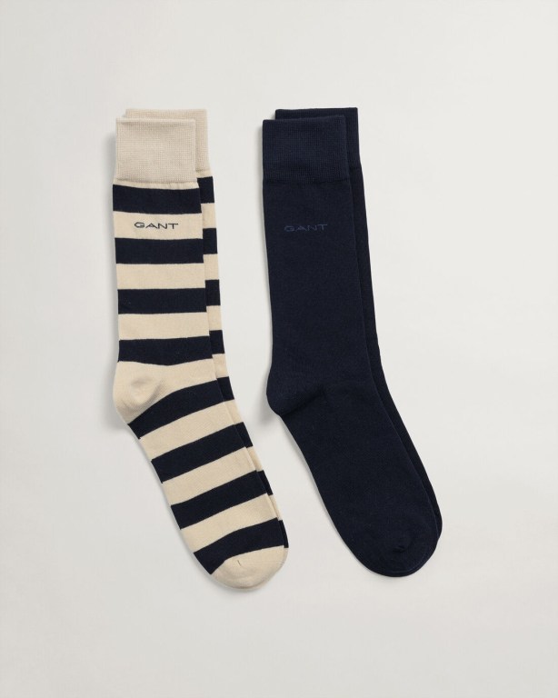 Sosete Barbati Gant 2-Pack Barstripe & Solid Bej | w3qaFlyDKri