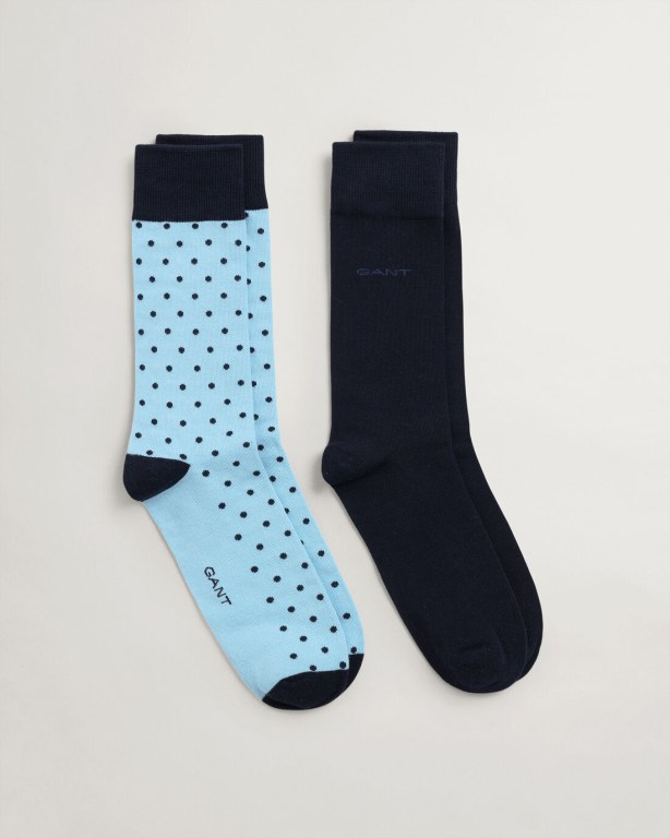 Sosete Barbati Gant 2-Pack Solid & Dot Albastri Deschis | 6ONdej7LE0M