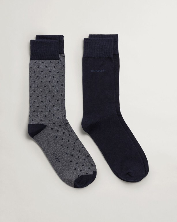 Sosete Barbati Gant 2-Pack Solid & Dot Gri | v3dWF6W9Byx