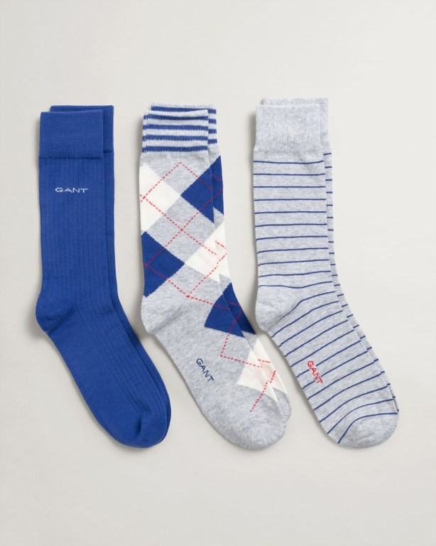 Sosete Barbati Gant 3-Pack Argyle with Gift Box Gri Deschis | OXJSKgmaPQG