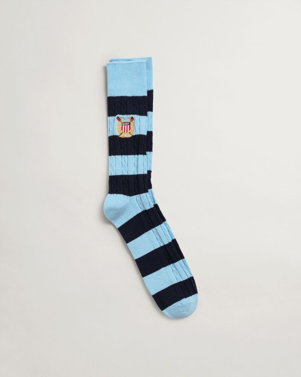 Sosete Barbati Gant Cable Barstripe Albastri Deschis | bTRneRNpJ1a