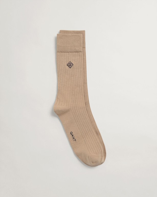 Sosete Barbati Gant Ribbed Logo Embroidery Kaki Inchis | 8H3T7o7cN2E