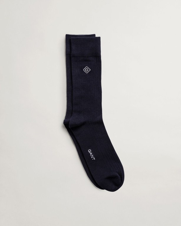 Sosete Barbati Gant Ribbed Logo Embroidery Albastri Inchis | kiueEH0BtrR