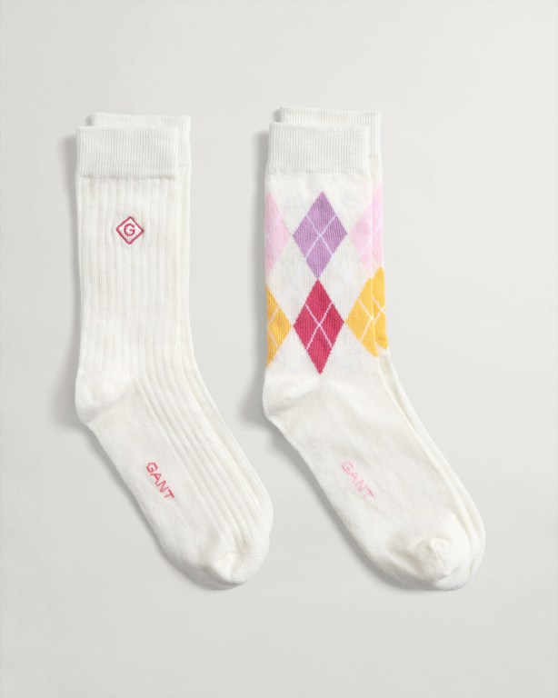 Sosete Dama Gant 2-Pack Argyle Albi | HxYVTORhIJH