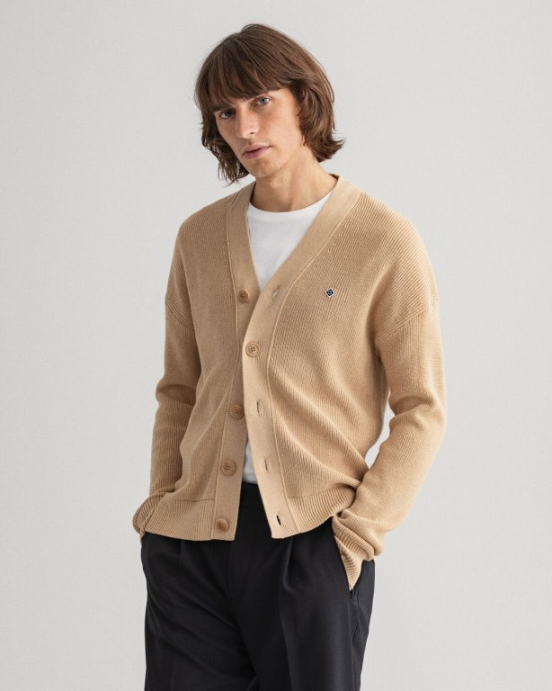 Tricotaje Barbati Gant Bumbac Rib Cardigan Negrii | EgTVfNXfRSn