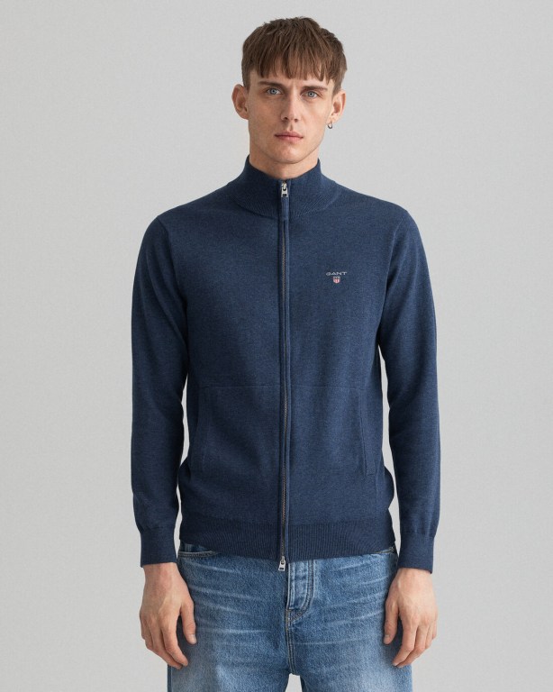 Tricotaje Barbati Gant Clasici Bumbac Zip Cardigan Albastri | fh5Tdz8tZhi