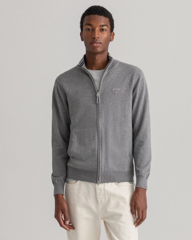Tricotaje Barbati Gant Clasici Bumbac Zip Cardigan Gri Inchis | nL9UXtSgexv