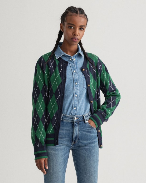 Tricotaje Dama Gant Argyle Cardigan Albastri | AeUhBnMW1hD