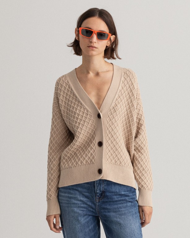Tricotaje Dama Gant Texture Bumbac Cardigan Galbeni Deschis | aZBi9VsJN4G