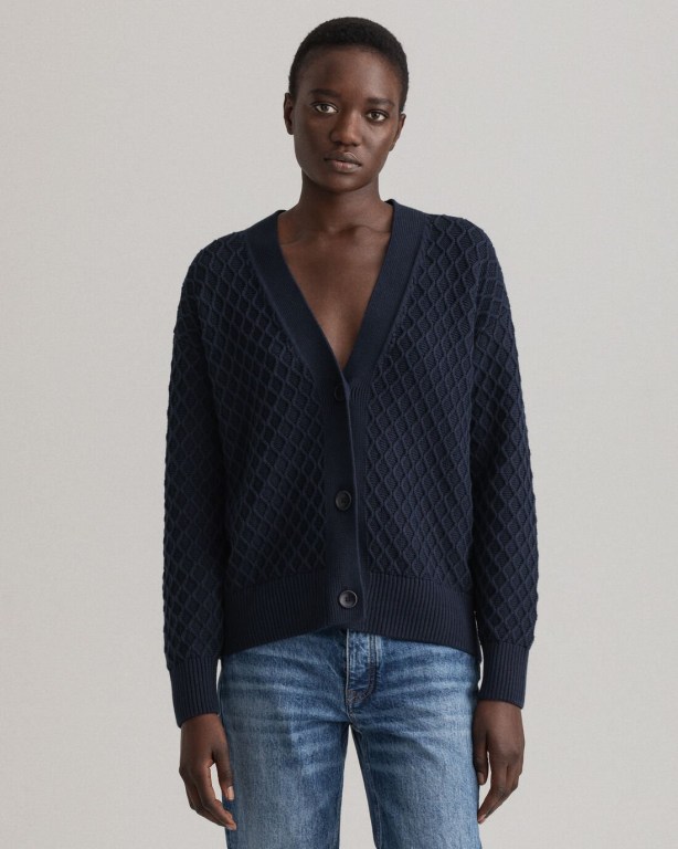 Tricotaje Dama Gant Texture Bumbac Cardigan Albastri | kCUu7wqSSTd