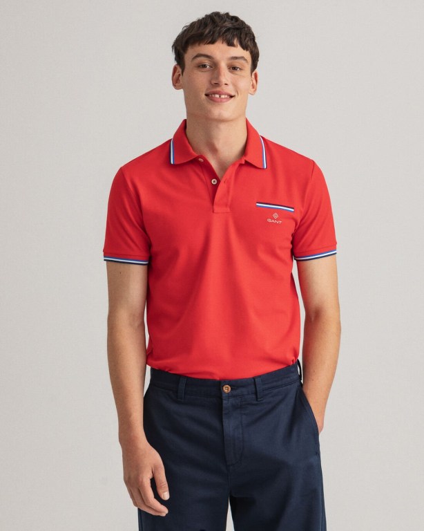 Tricou Polo Barbati Gant 3-Color Tipping Piqué Rosii Deschis | BAvtzPLoBz3