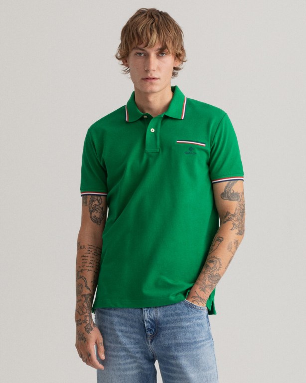 Tricou Polo Barbati Gant 3-Color Tipping Piqué Verzi | uCKgQ5PNa4r