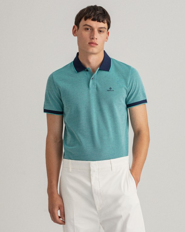 Tricou Polo Barbati Gant 4-Color Oxford Piqué Turcoaz Inchis | XlAIKYqPaHh