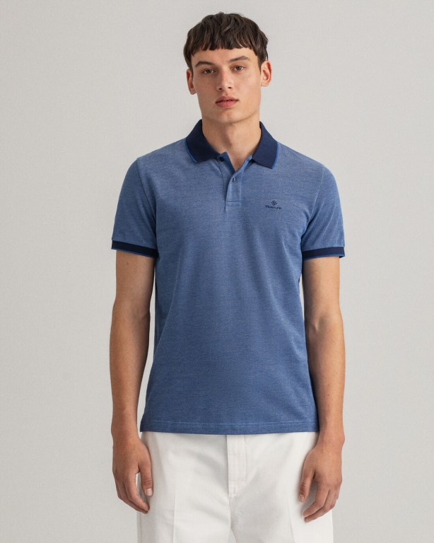 Tricou Polo Barbati Gant 4-Color Oxford Piqué Albastri | aQLbX80IcDn