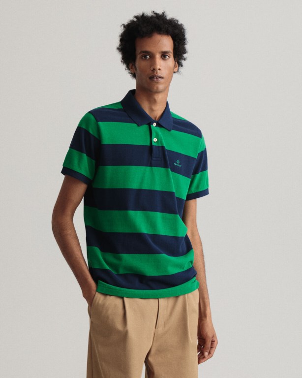 Tricou Polo Barbati Gant Barstripe Piqué Verzi | HQnb1moIqUx