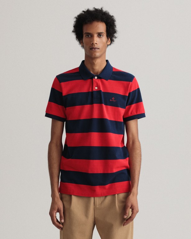 Tricou Polo Barbati Gant Barstripe Piqué Rosii Deschis | QrBa7LjJD8r