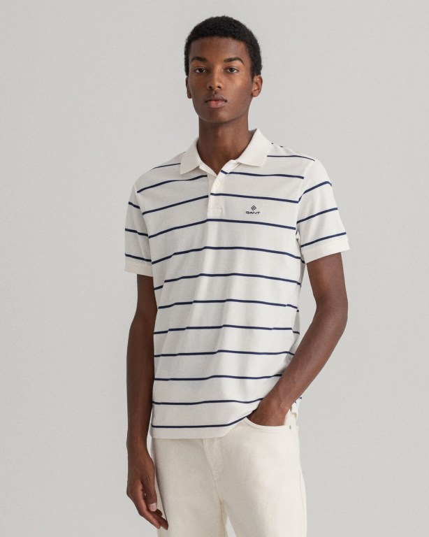 Tricou Polo Barbati Gant Breton Stripe Piqué Albi | D3PCXpf0Z7z