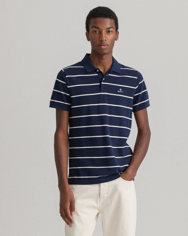 Tricou Polo Barbati Gant Breton Stripe Piqué Albastri | zmVMMbrnGBp