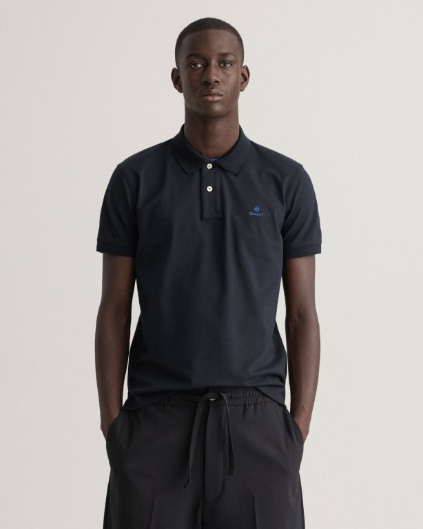 Tricou Polo Barbati Gant Contrast Color Piqué Negrii | 3JHsmISzxCw