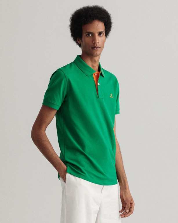 Tricou Polo Barbati Gant Contrast Color Piqué Verzi | 79b79cZ0NSf