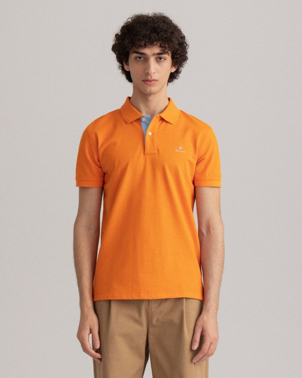 Tricou Polo Barbati Gant Contrast Color Piqué Portocalii | 9tXbDBXETEd