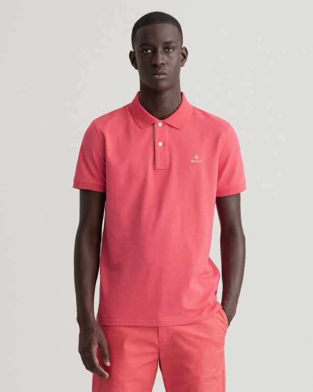 Tricou Polo Barbati Gant Contrast Color Piqué Roz | PaAGxzMBoJm