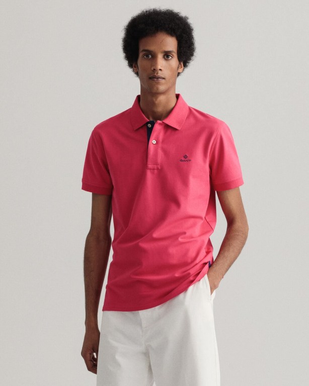 Tricou Polo Barbati Gant Contrast Color Piqué Portocalii Roz | RaEeRd0nKIP