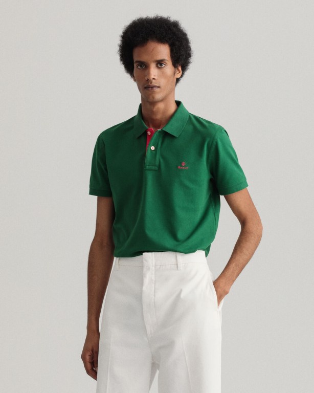 Tricou Polo Barbati Gant Contrast Color Piqué Verzi | VccodzmYFQZ