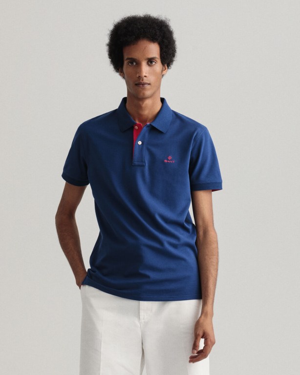 Tricou Polo Barbati Gant Contrast Color Piqué Albastri | kmR2xLpTL3o