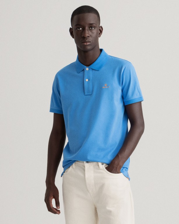 Tricou Polo Barbati Gant Contrast Color Piqué Albastri | mgH8ENyL8l8
