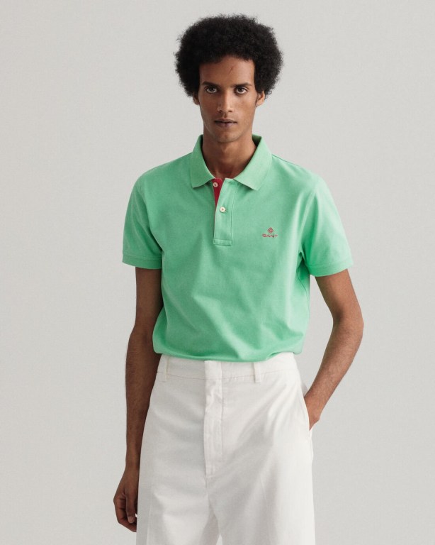 Tricou Polo Barbati Gant Contrast Color Piqué Verzi | oIvAnfGnDhw